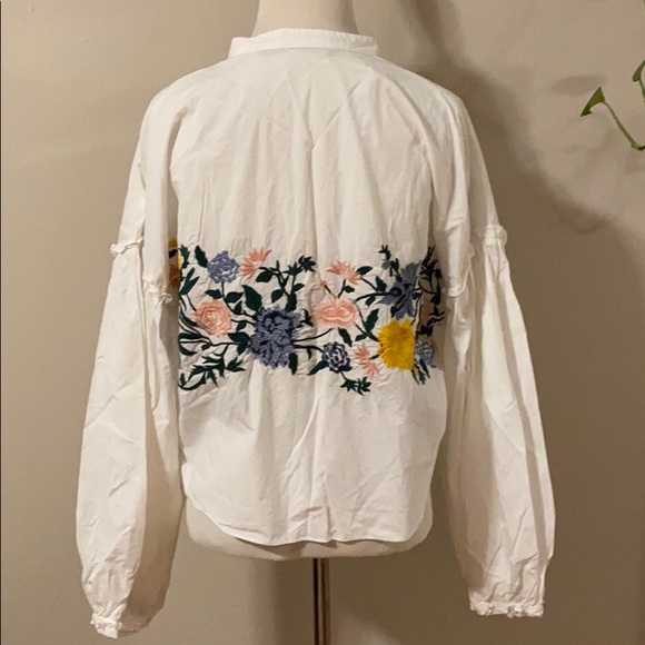Zara Balloon Sleeve Embroidered Blouse - Picture 3 of 6
